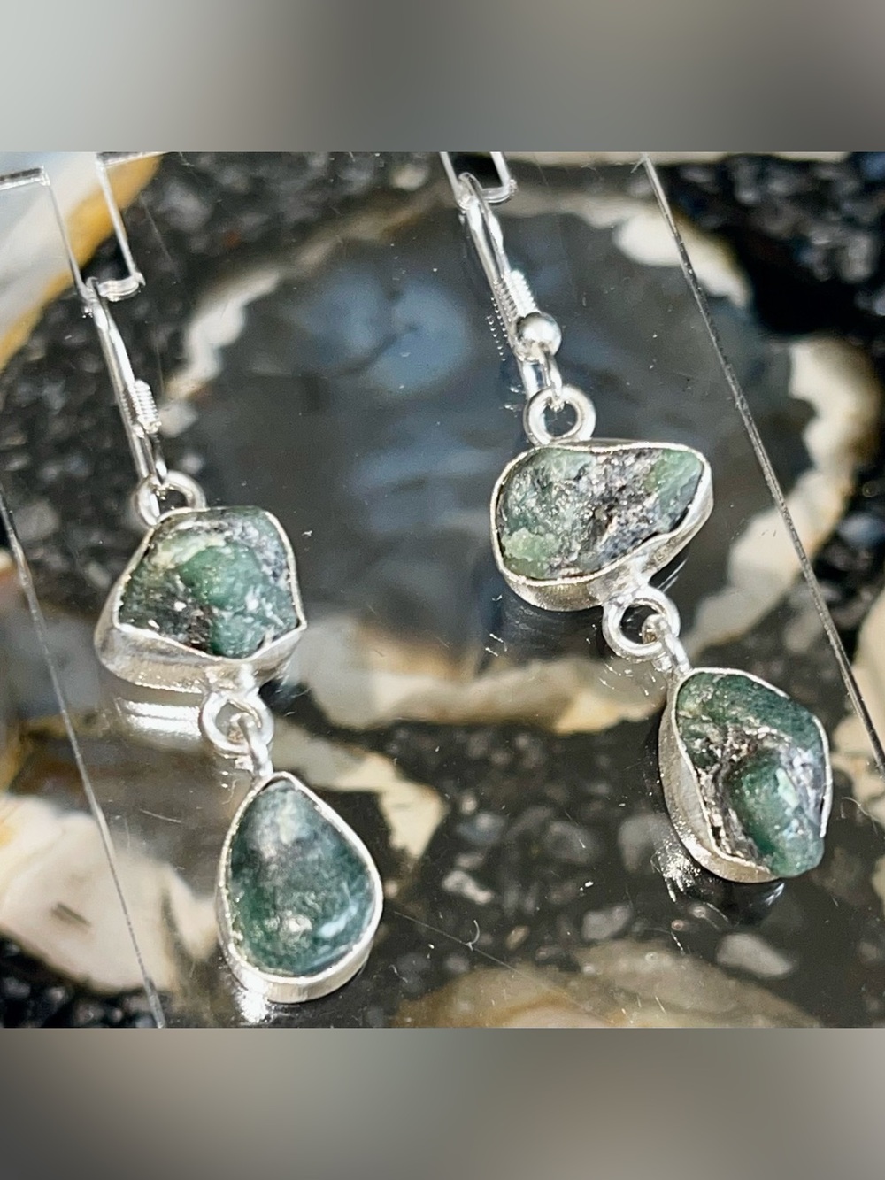 Rough Hammered Ruby Zoisite Earrings 2”
